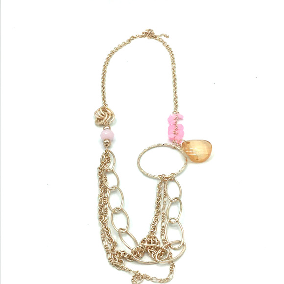 Gold and Pink 3 Strand Necklace - Picture 2 of 3